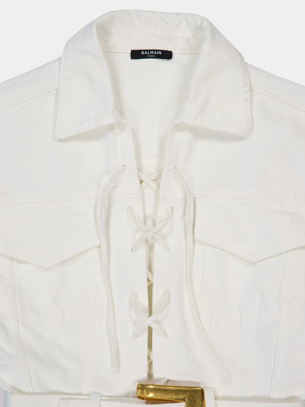 White Short Lace-Up Canvas Dress - Image 5
