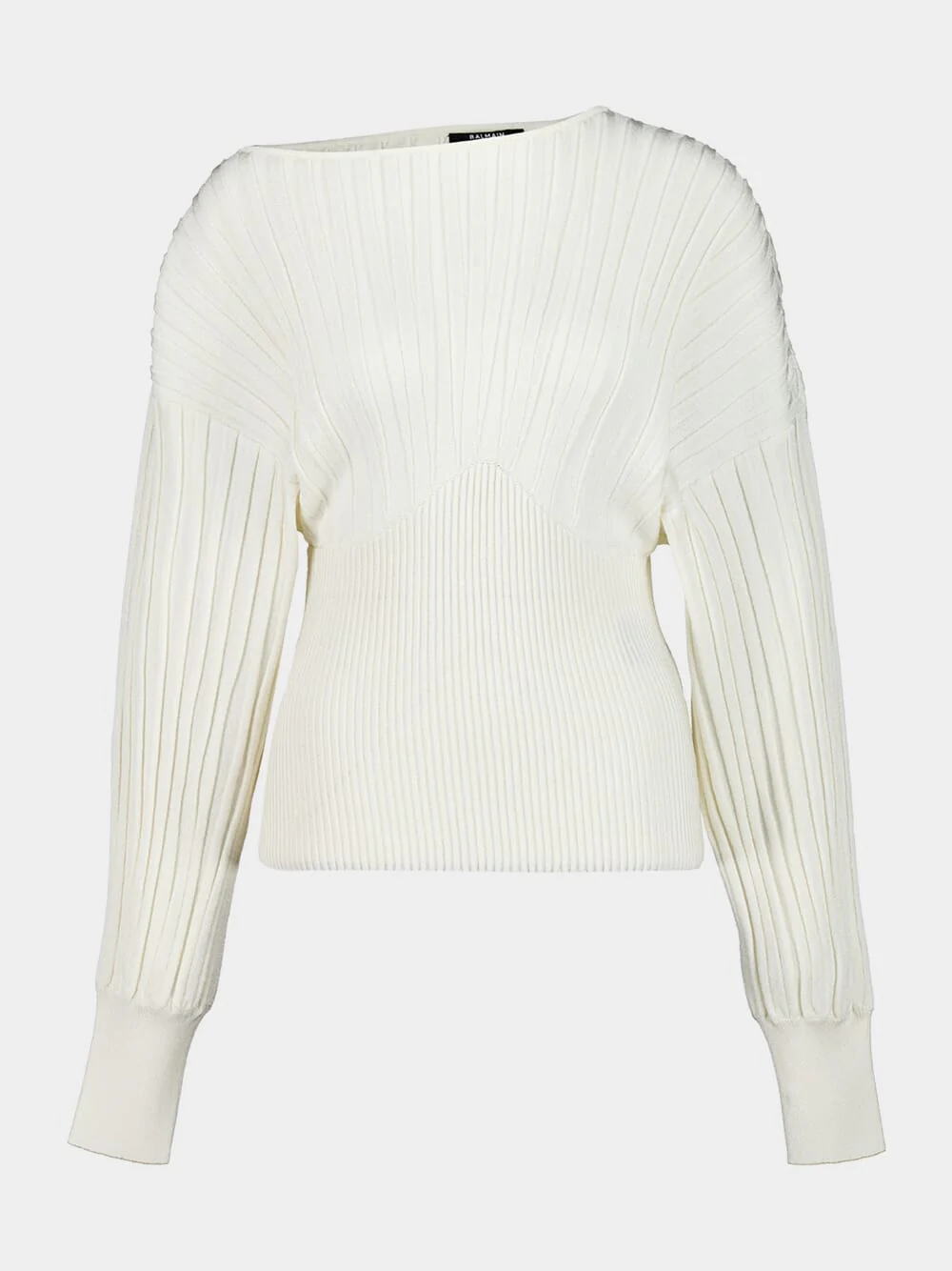 White Tube-Knit Jumper with Batwing Sleeves