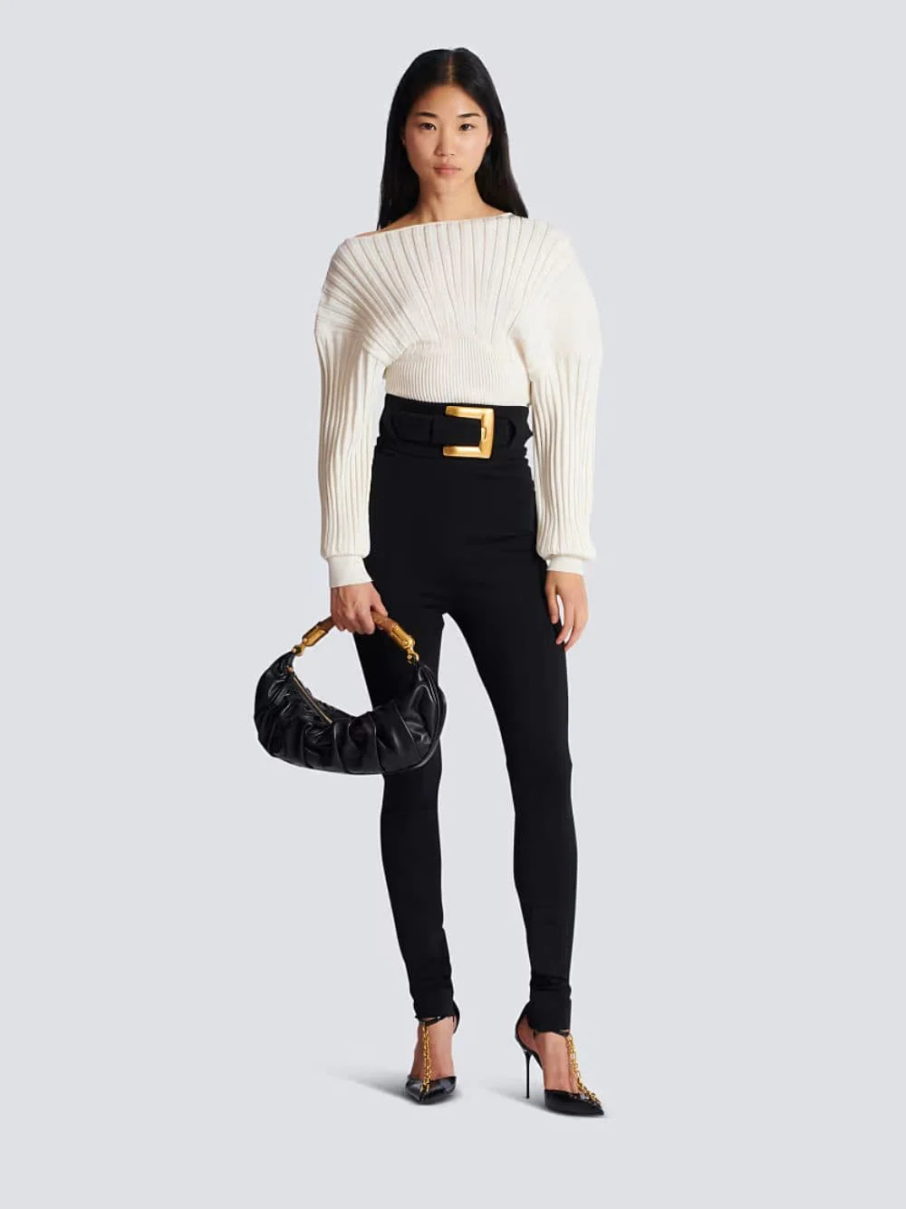 White Tube-Knit Jumper with Batwing Sleeves - Image 2