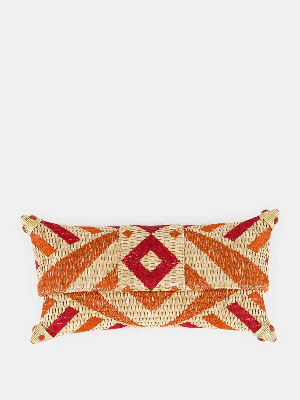 Cecil Natural Coral Embroidered Straw Clutch - Image 4