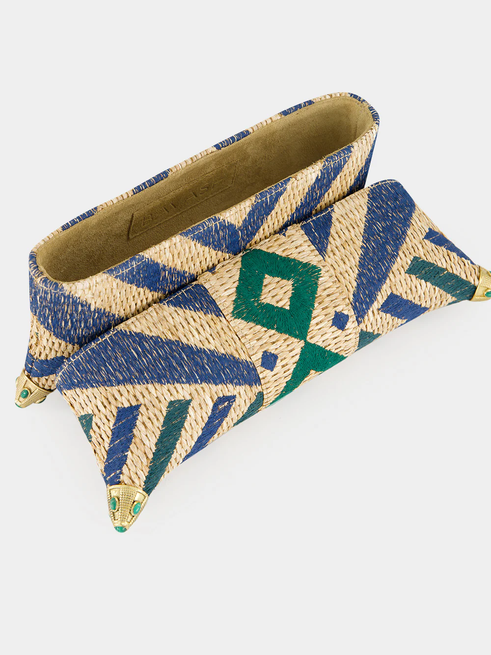 Cecil Blue and Green Seaside Embroidered Straw Clutch - Image 3