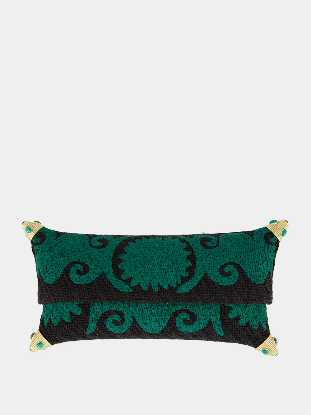Felicity Black and Green Embroidered Jute Clutch
