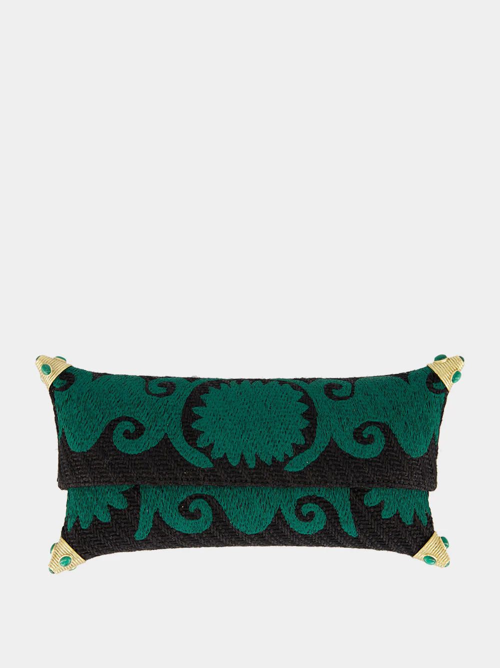 Felicity Black and Green Embroidered Jute Clutch - Image 2