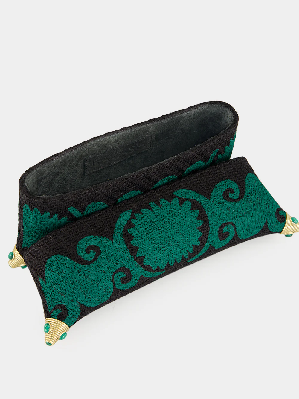 Felicity Black and Green Embroidered Jute Clutch - Image 3