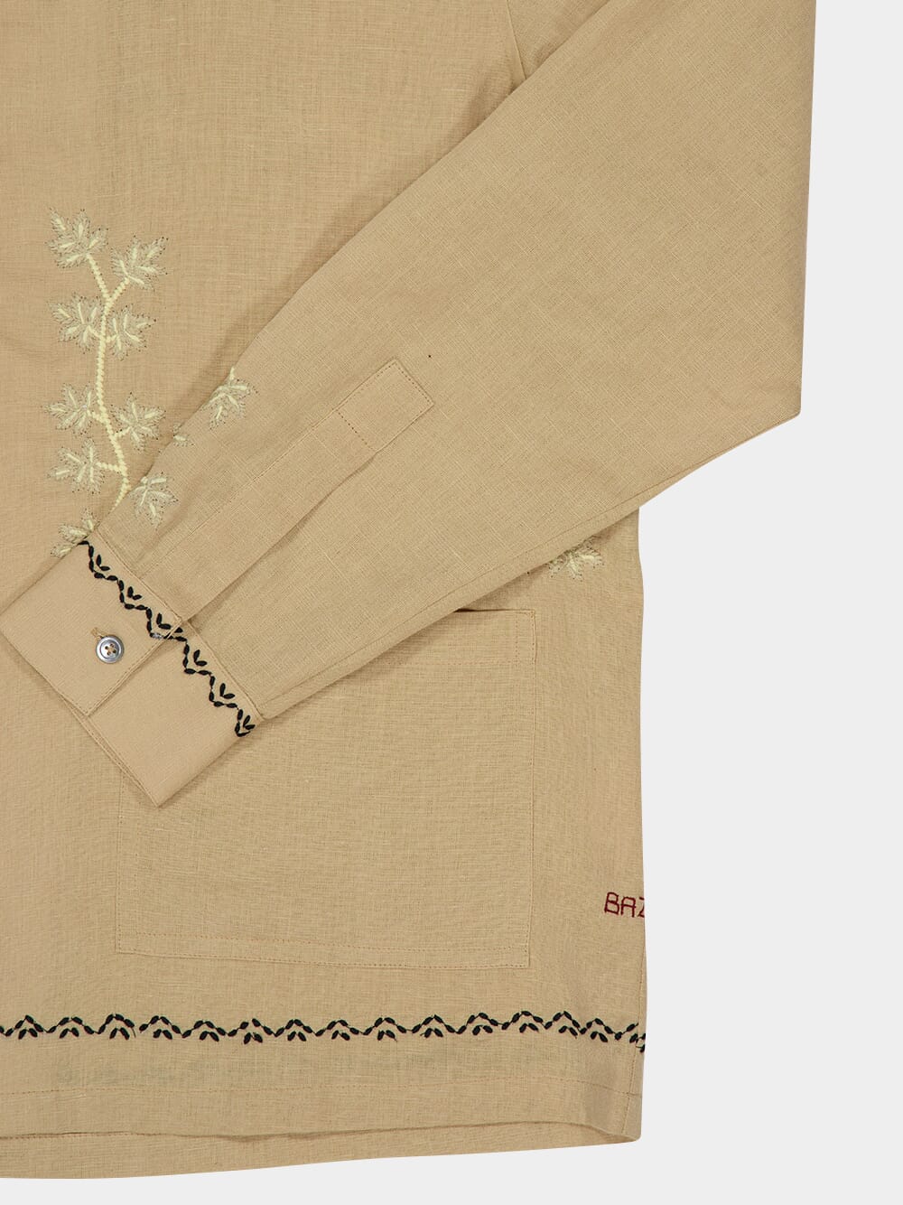 Beige Gevrey Embroidered Hemp Shirt - Image 5