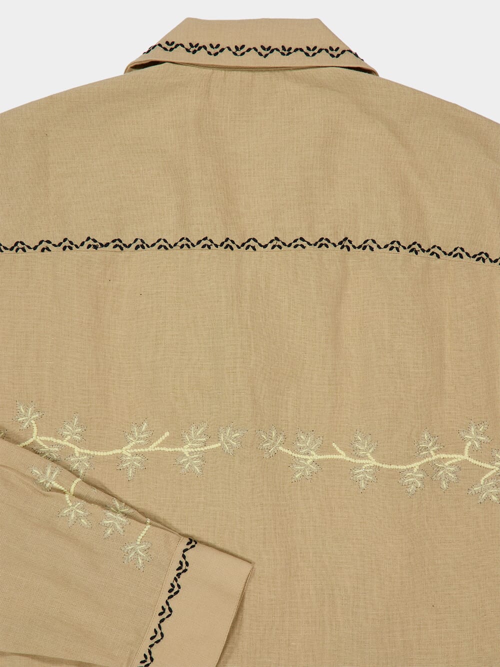 Beige Gevrey Embroidered Hemp Shirt - Image 6