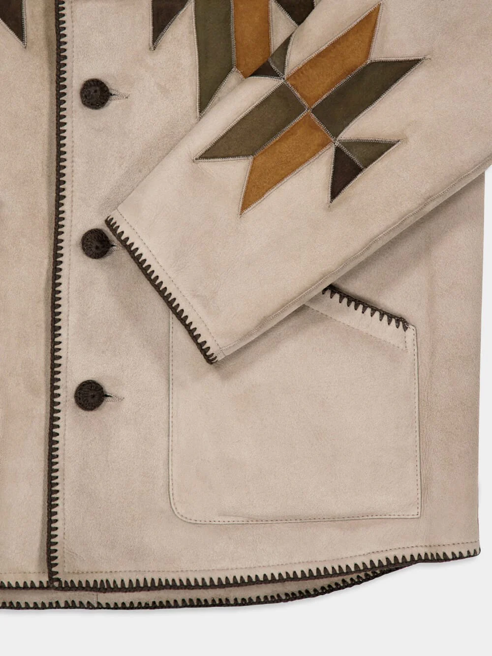 Beige Rigel Suede Shearling Jacket - Image 4