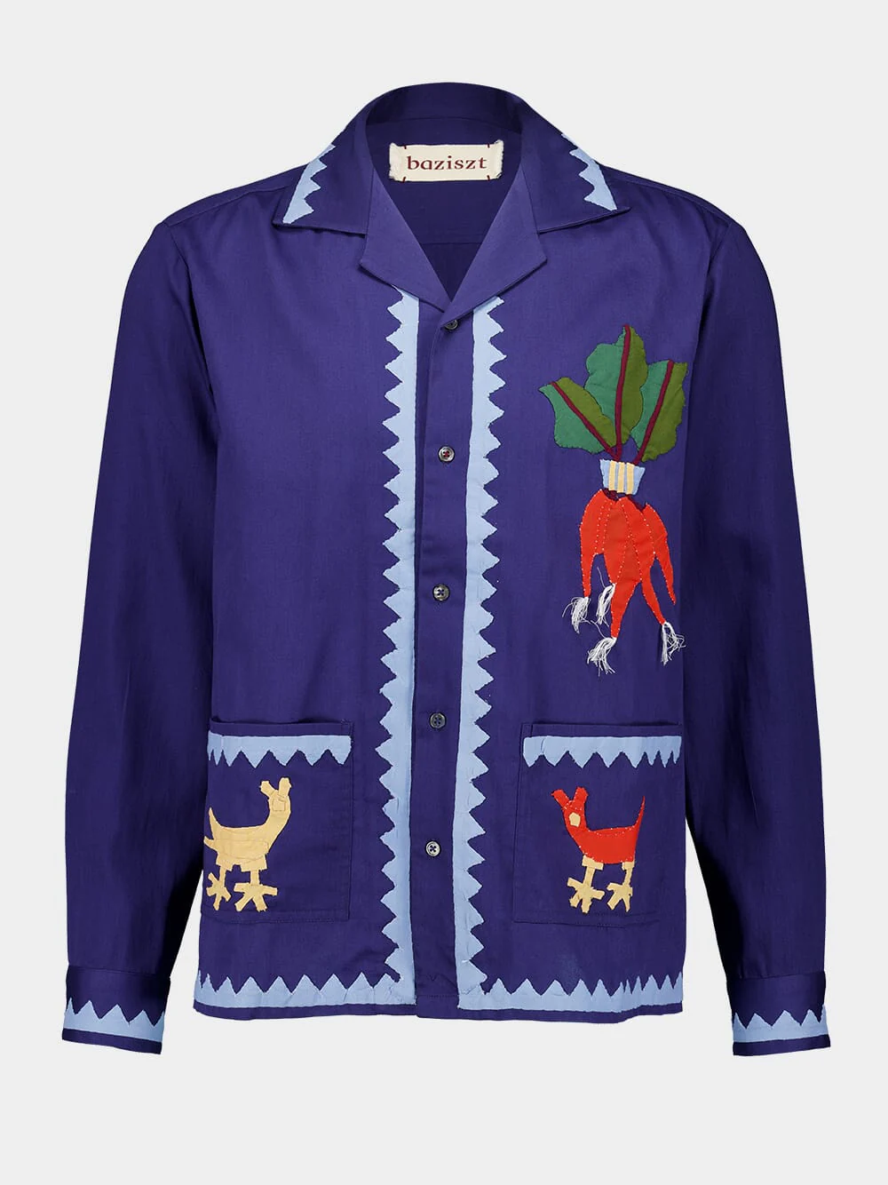 Blue Mélange Long-Sleeve Embroidered Shirt