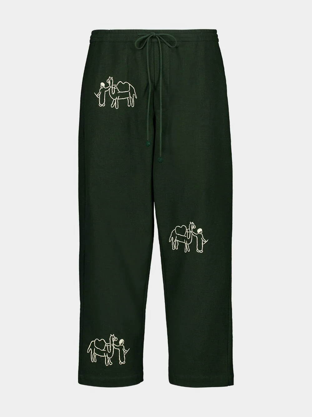 Deep Green Ride Embroidered Cotton Pants