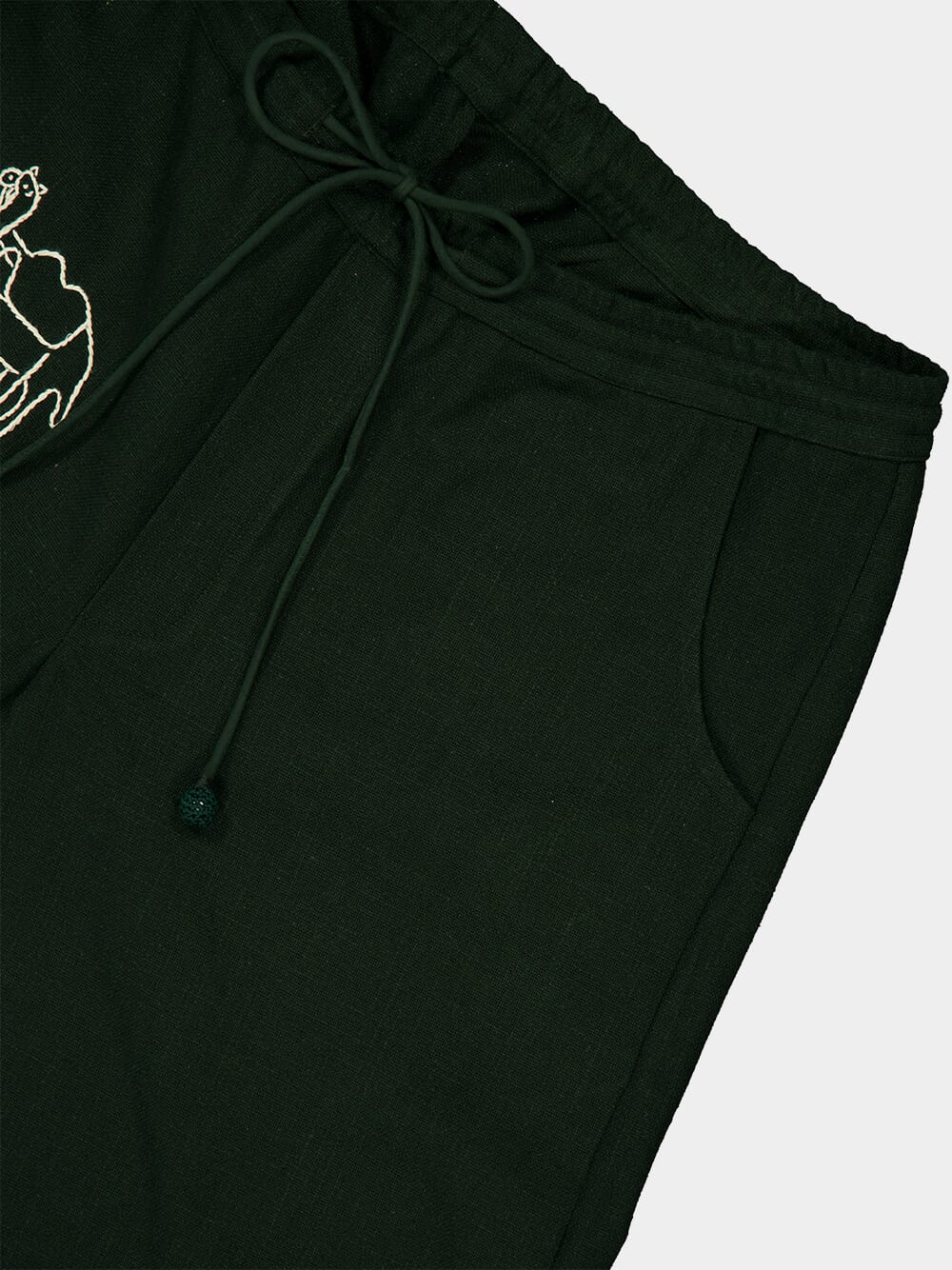 Deep Green Ride Embroidered Cotton Pants - Image 6