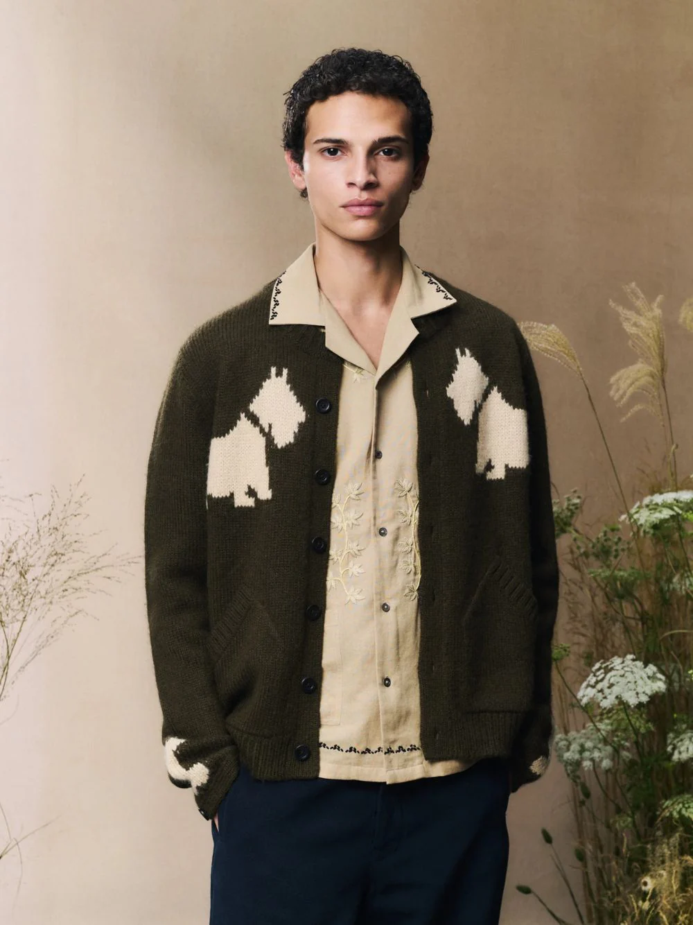 Khaki Green Bobby Wool Cardigan - Image 2