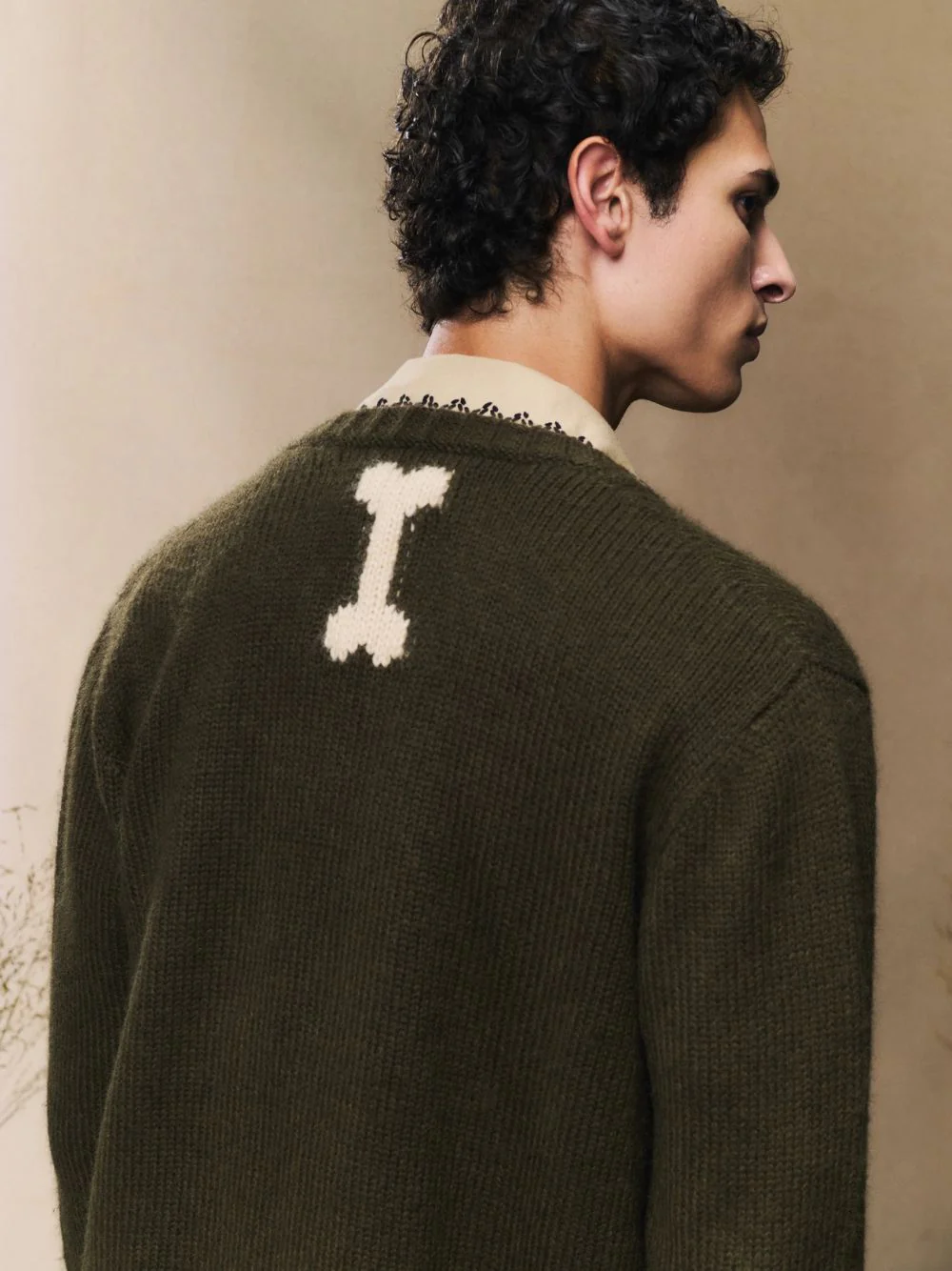 Khaki Green Bobby Wool Cardigan - Image 3