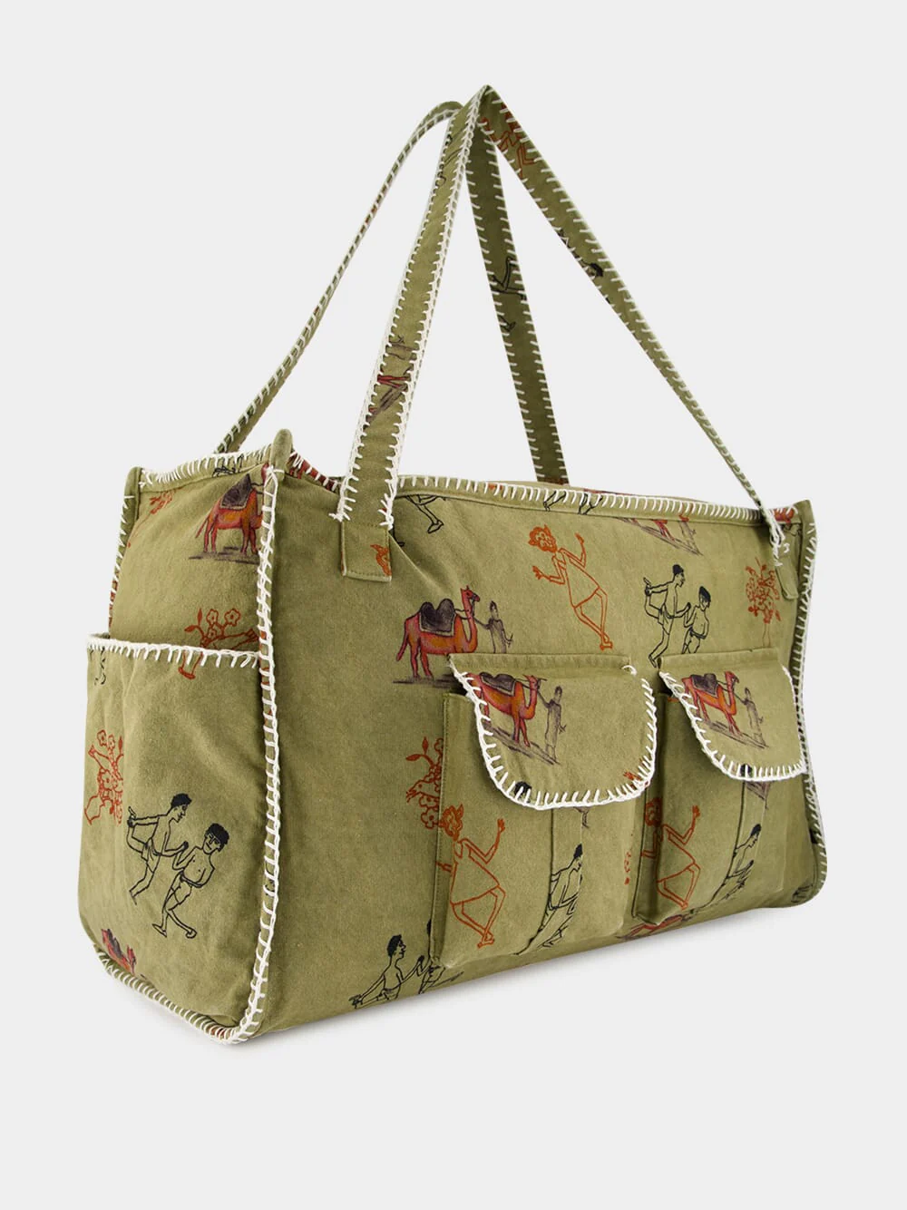 Khaki Green Cotton Pocket Tote Bag - Image 2