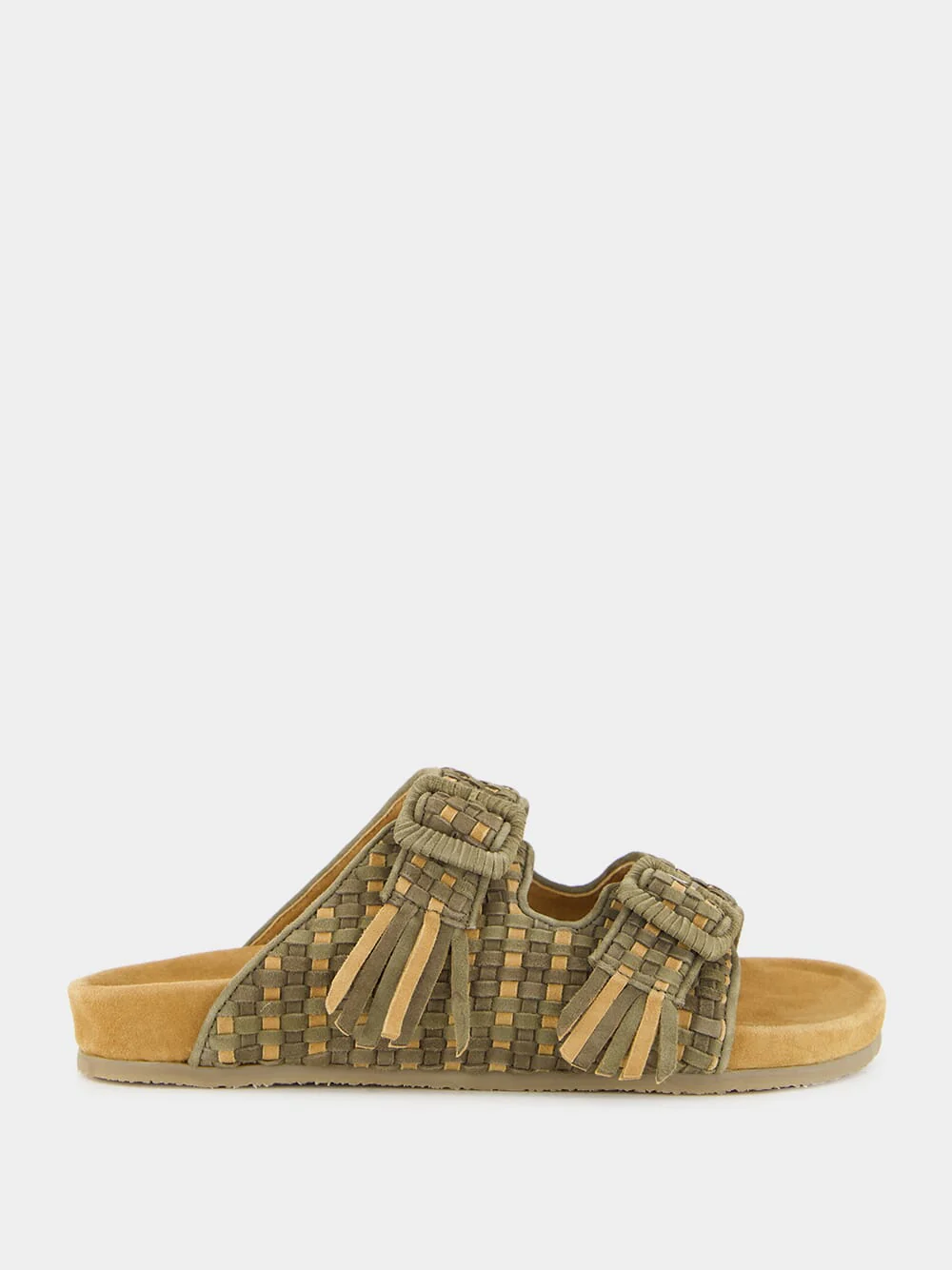 Khaki Green Tress Suede Sandals