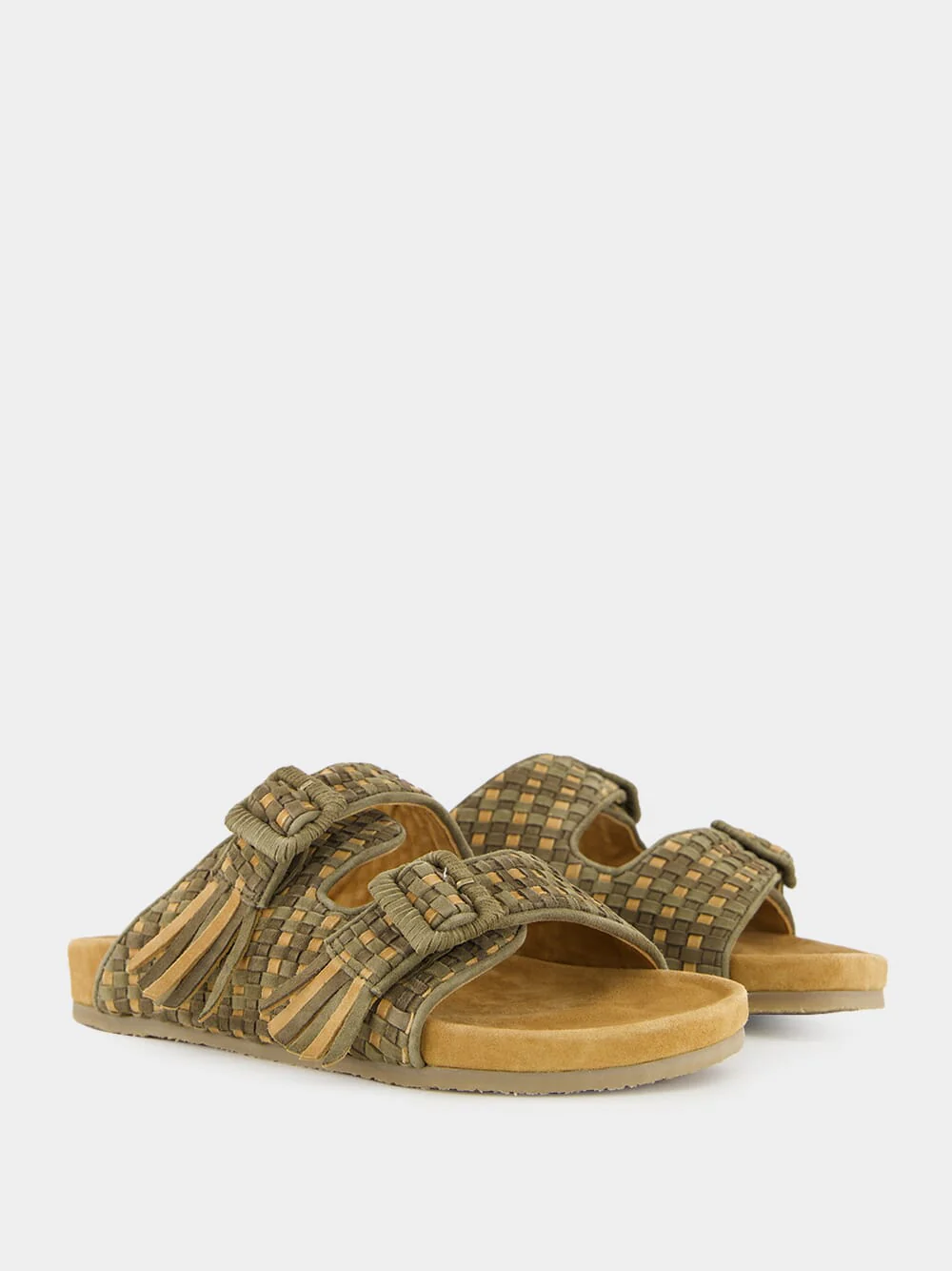 Khaki Green Tress Suede Sandals - Image 4