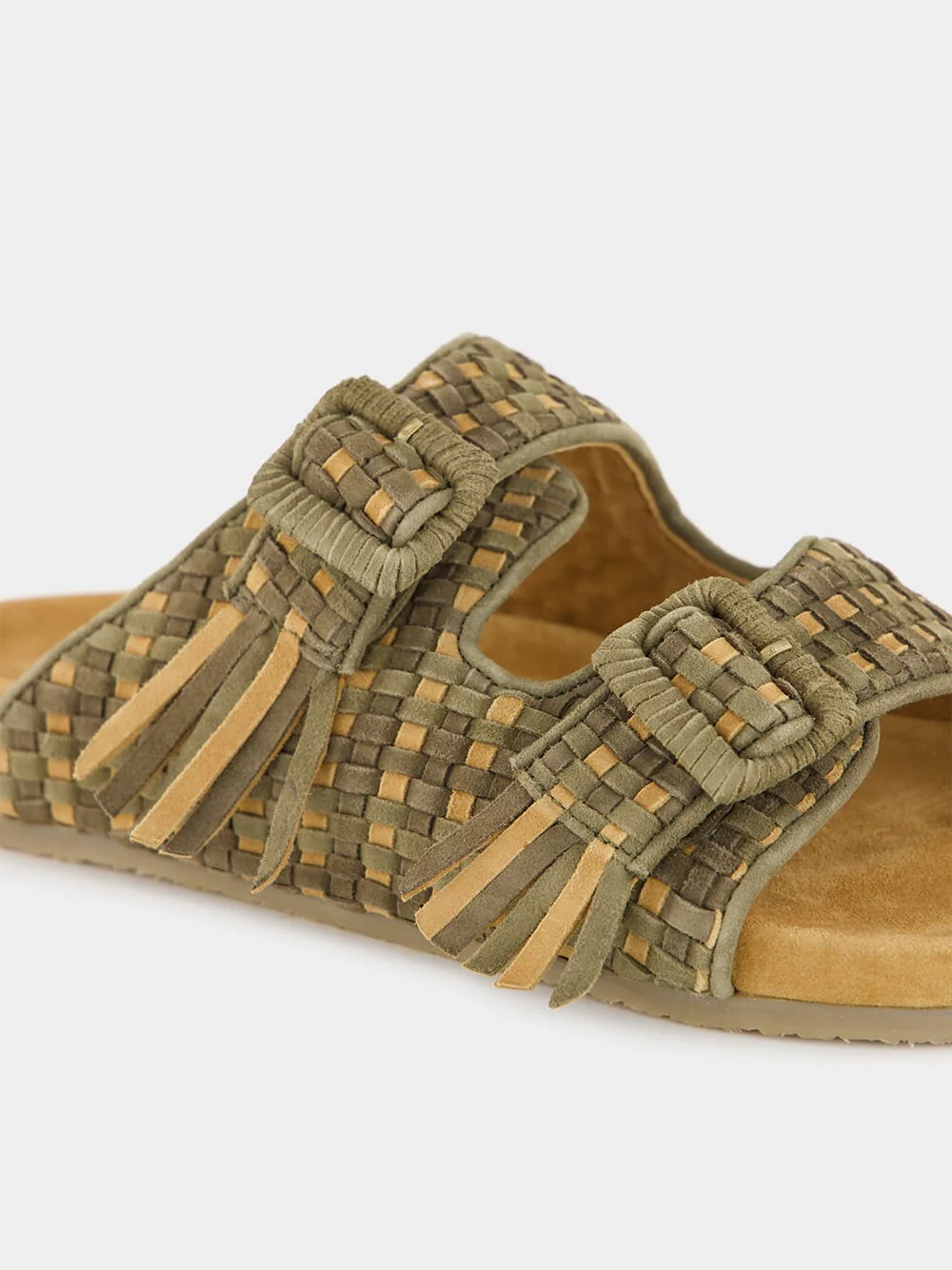 Khaki Green Tress Suede Sandals - Image 7