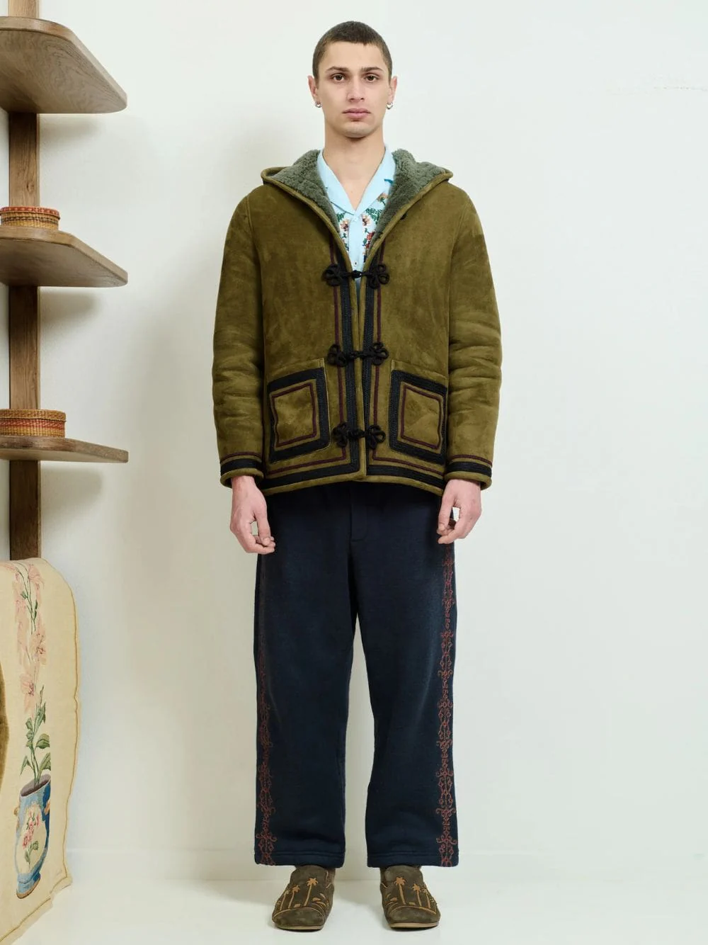 Khaki Shearling Herans Hooded Jacket - Image 2