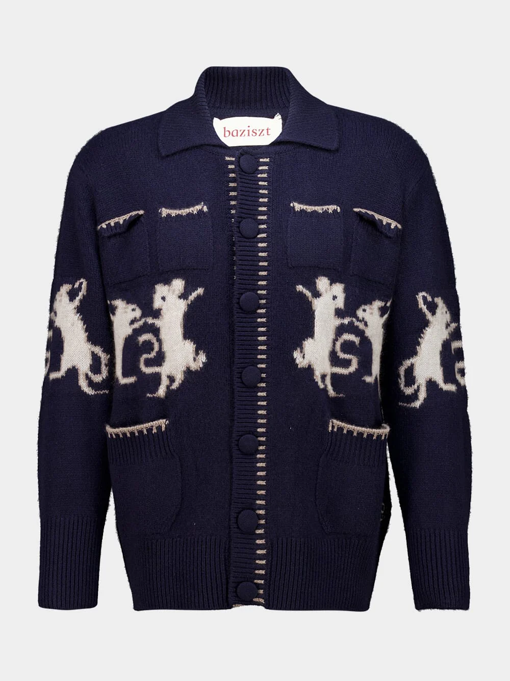 Navy Blue Cashmere Mice Cardigan