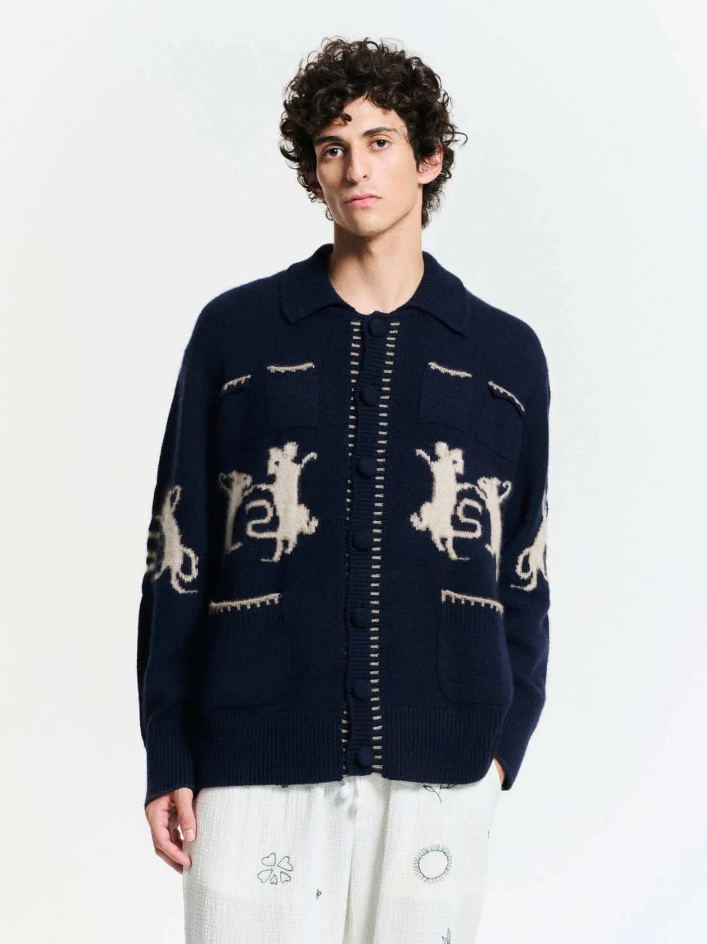 Navy Blue Cashmere Mice Cardigan - Image 2