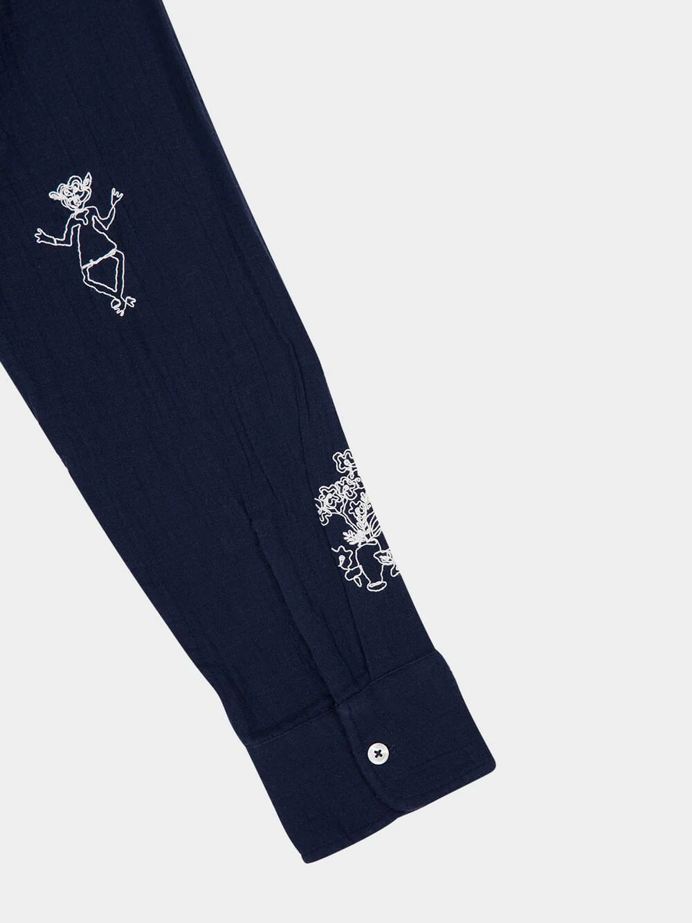 Navy Blue Embroidered Cotton Shirt - Image 4