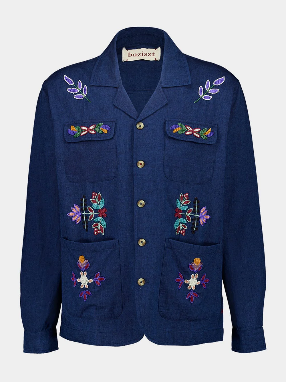 Navy Blue Neon Hand-Embroidered Shirt