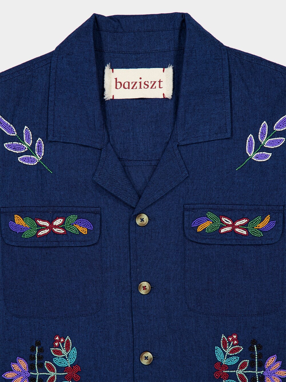 Navy Blue Neon Hand-Embroidered Shirt - Image 3