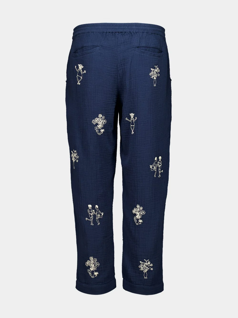Navy Embroidered Cotton Trousers - Image 2