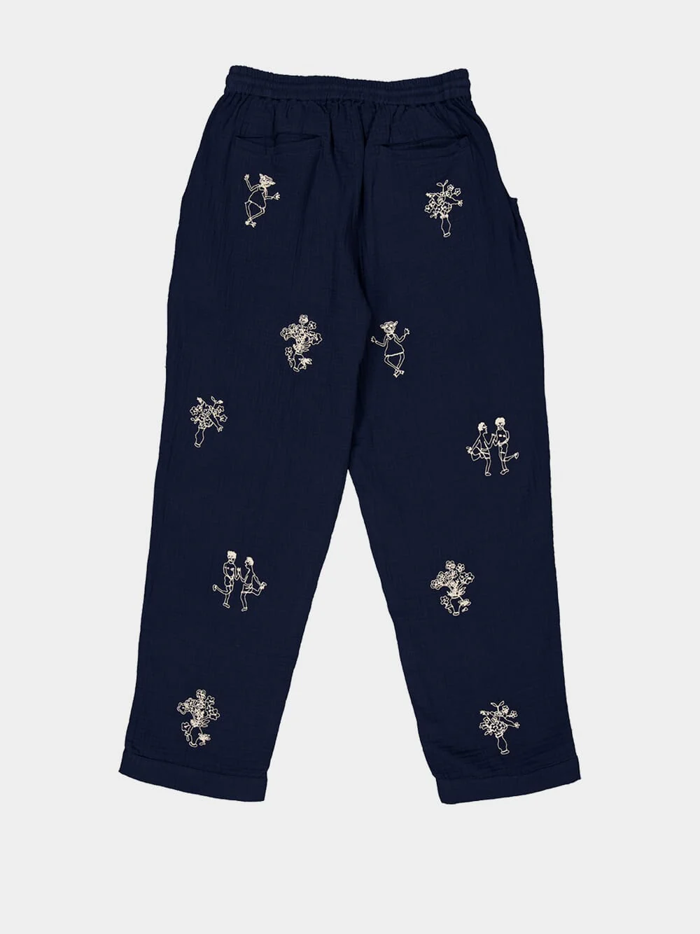 Navy Embroidered Cotton Trousers - Image 6