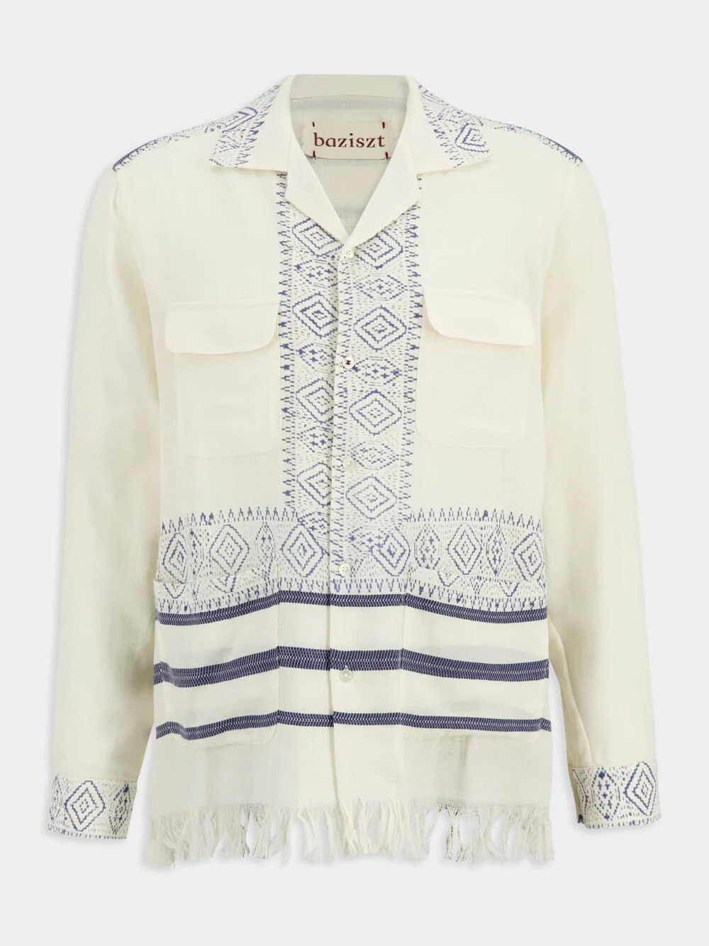 Off-White and Blue Talilo Embroidered Shirt
