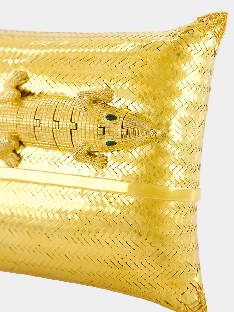 Gold-Plated Crocodile Evening Clutch - Image 7