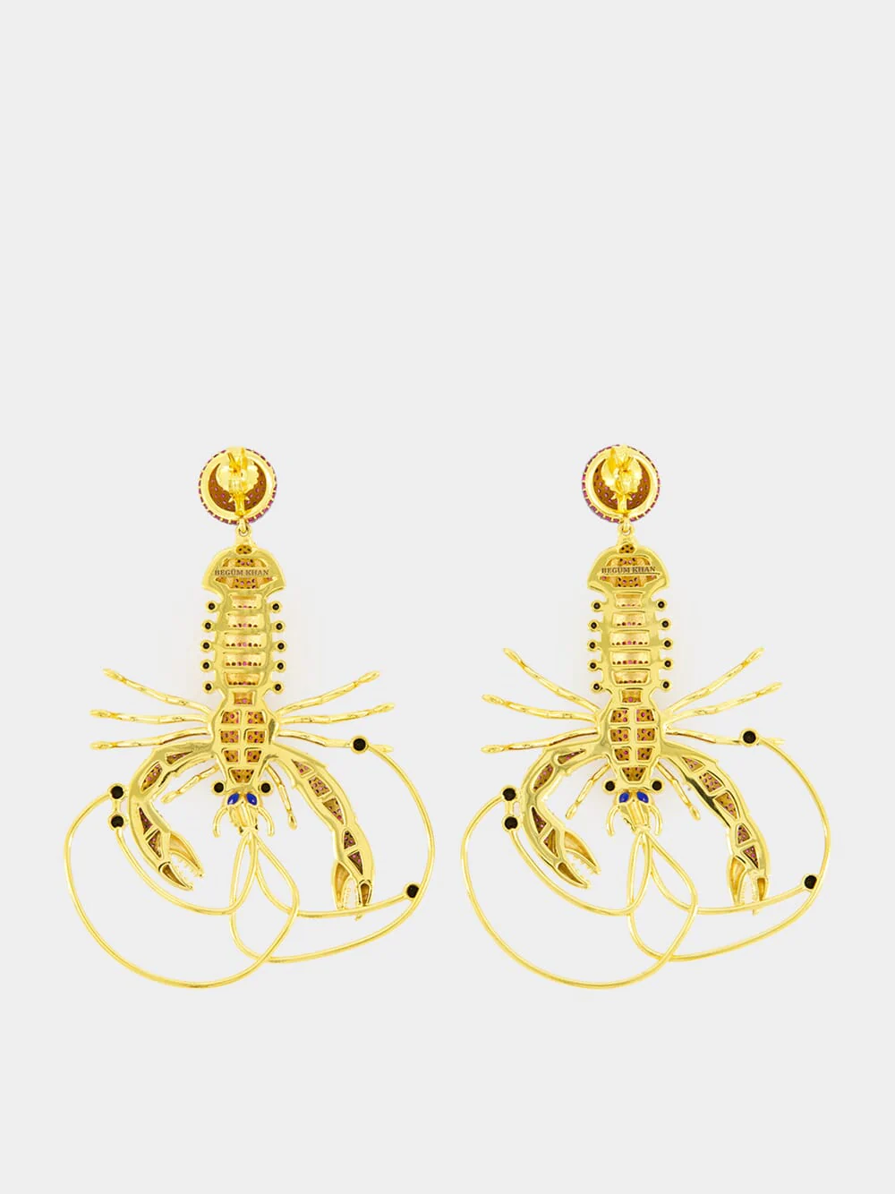 Gold-Plated Lobster St. Barts Earrings in Burgundy - Image 2