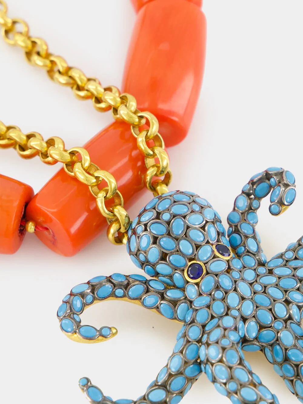 Gold-Plated Octopus Necklace with Coral - Image 2