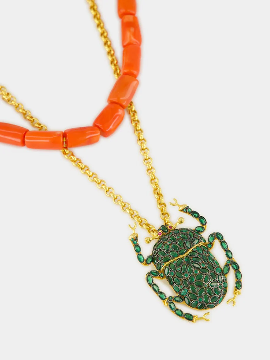 Gold-Plated Scarab Coral Necklace - Image 2