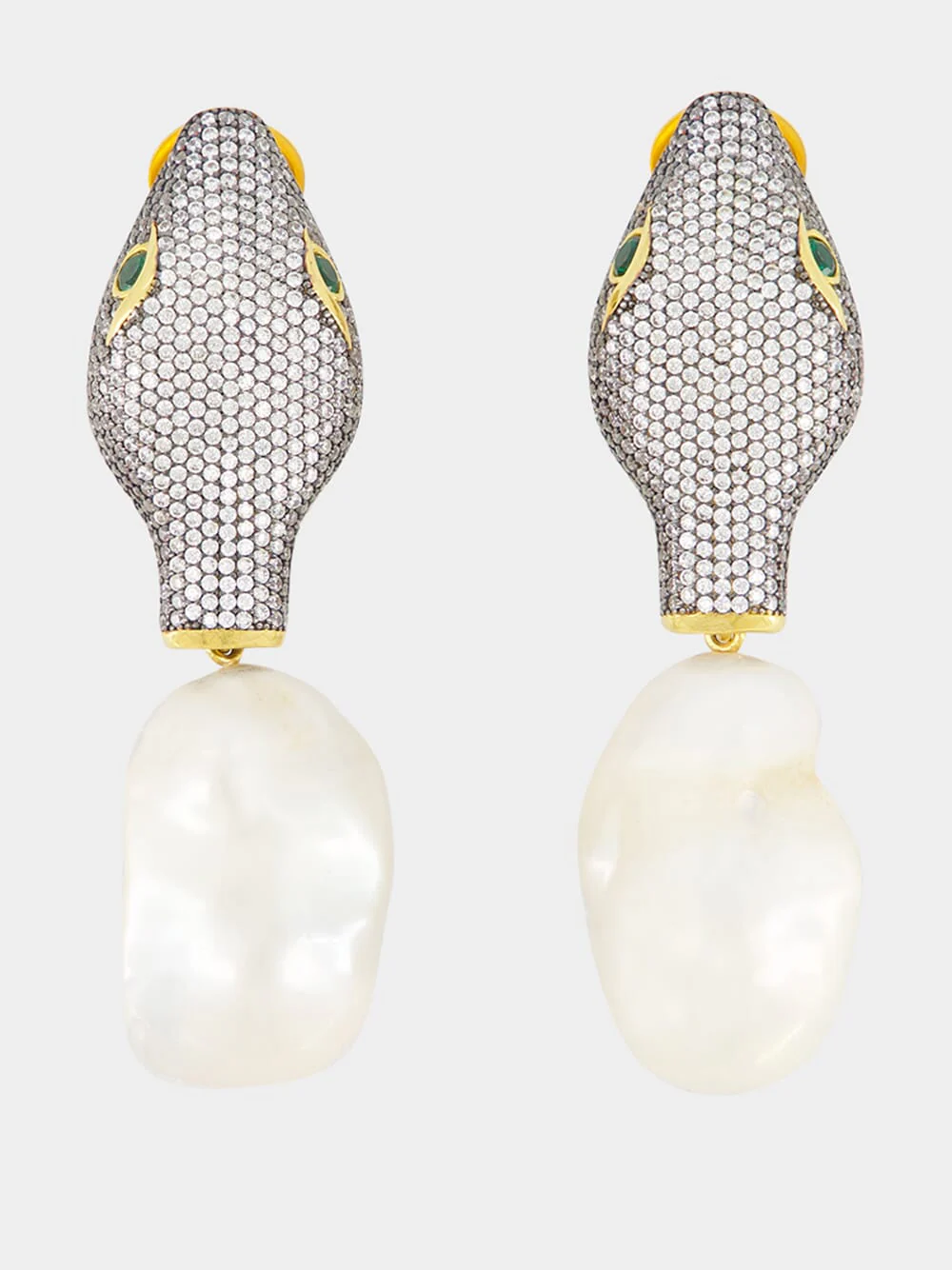 Gold-Plated Shahmaran Earrings with Pearls
