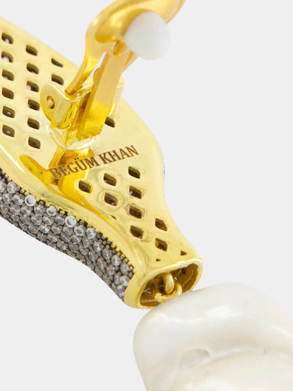 Gold-Plated Shahmaran Earrings with Pearls - Image 4
