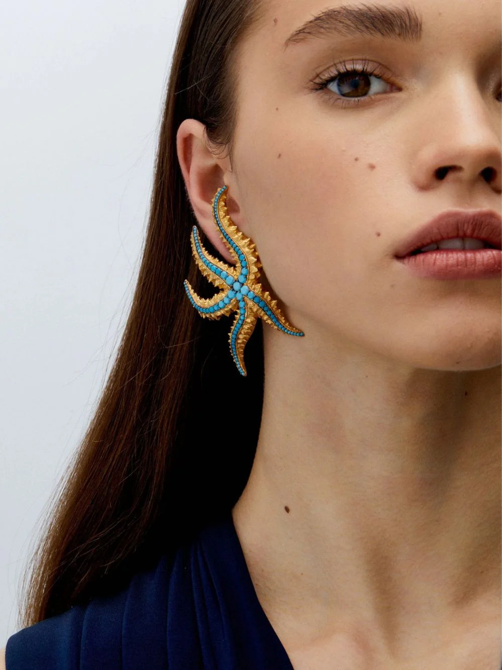 Gold-Plated Sirena Earrings in Turquoise Blue - Image 2