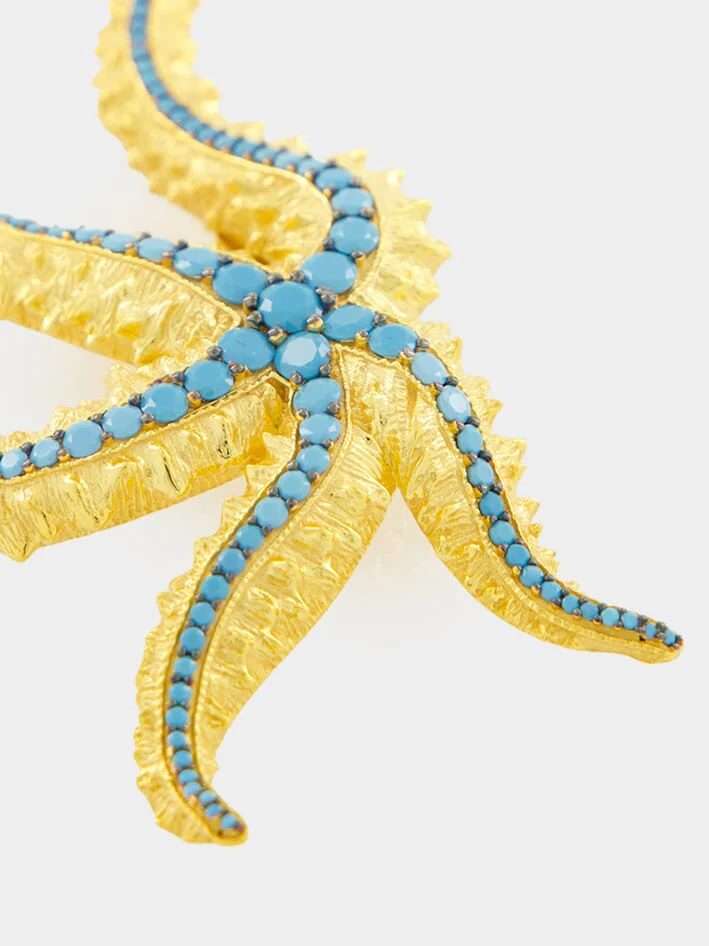 Gold-Plated Sirena Earrings in Turquoise Blue - Image 5