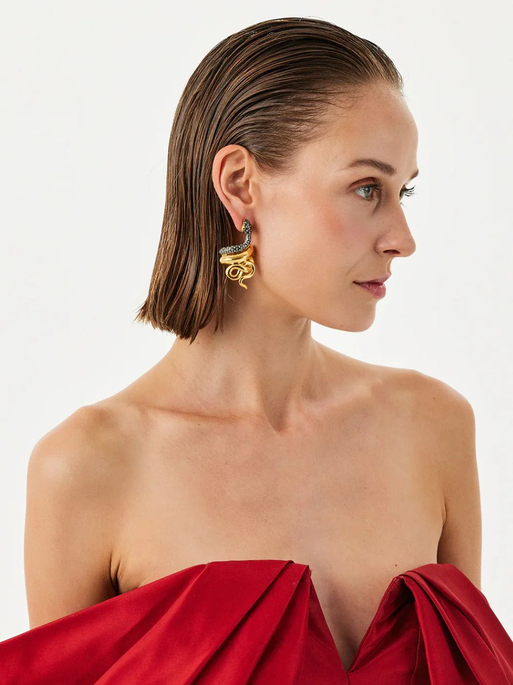 Gold-Plated Snake Earrings in Black