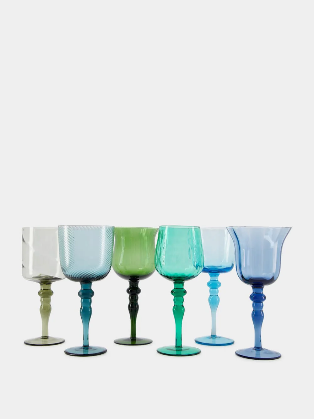 Set 6 Goblets Texture Blue and Green Nuances