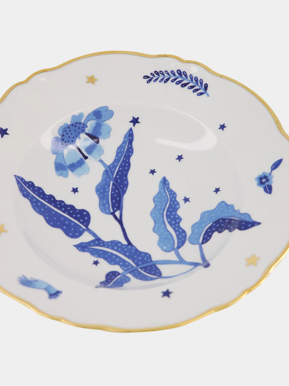 Floral Blue Gold Trim Porcelain Soup Plate - Image 4