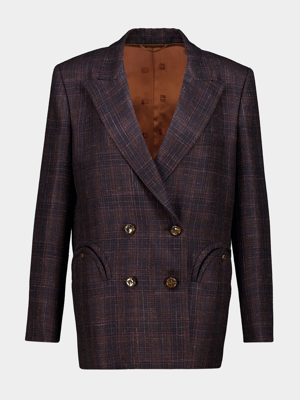 Askari Chocolate Checked Double-Breasted Blazer