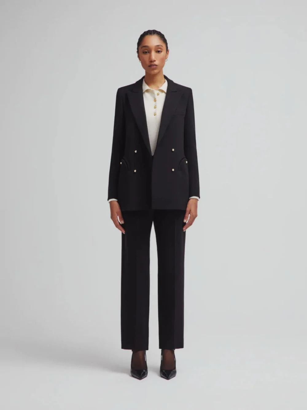 Black Double-Breasted Wool Blazer - Image 2