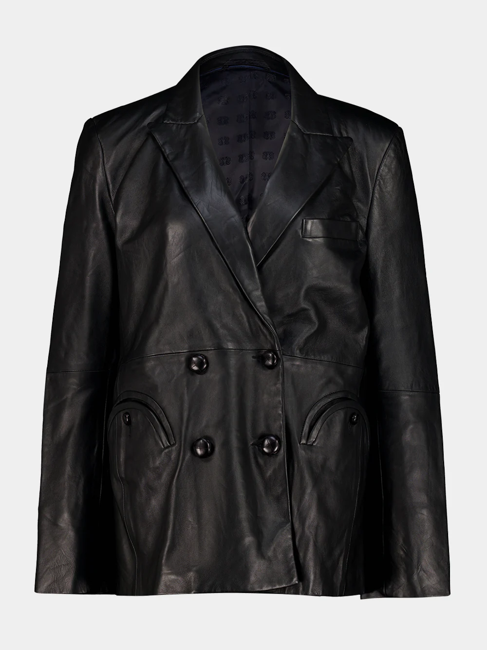 Black Double-Breasted Leather Blazer