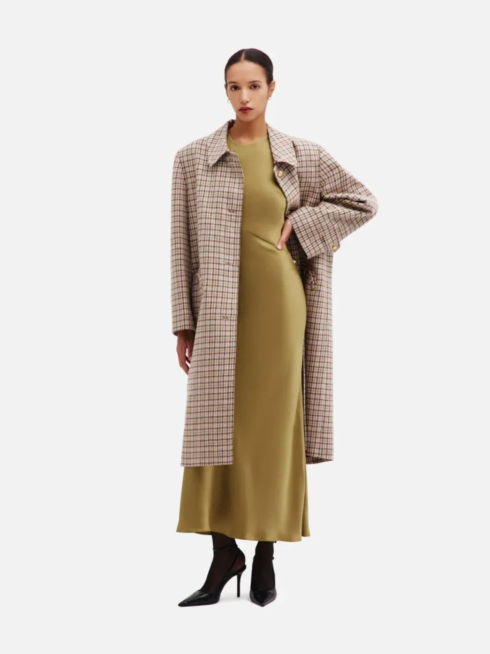 Agape Grey Check Woolly Coat