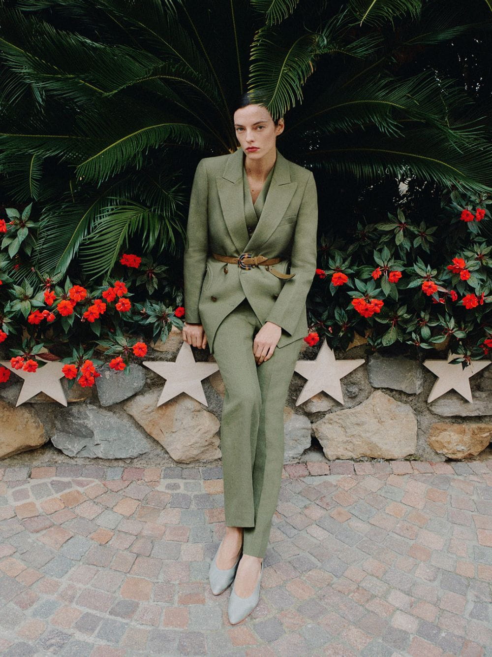 Palm Green Linen Midday Sun Double-Breasted Blazer