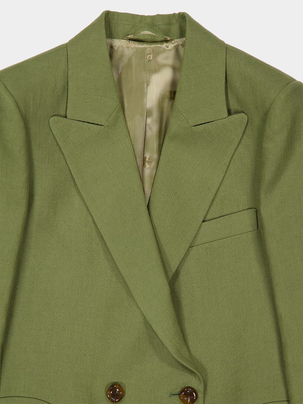 Palm Green Linen Midday Sun Double-Breasted Blazer - Image 5