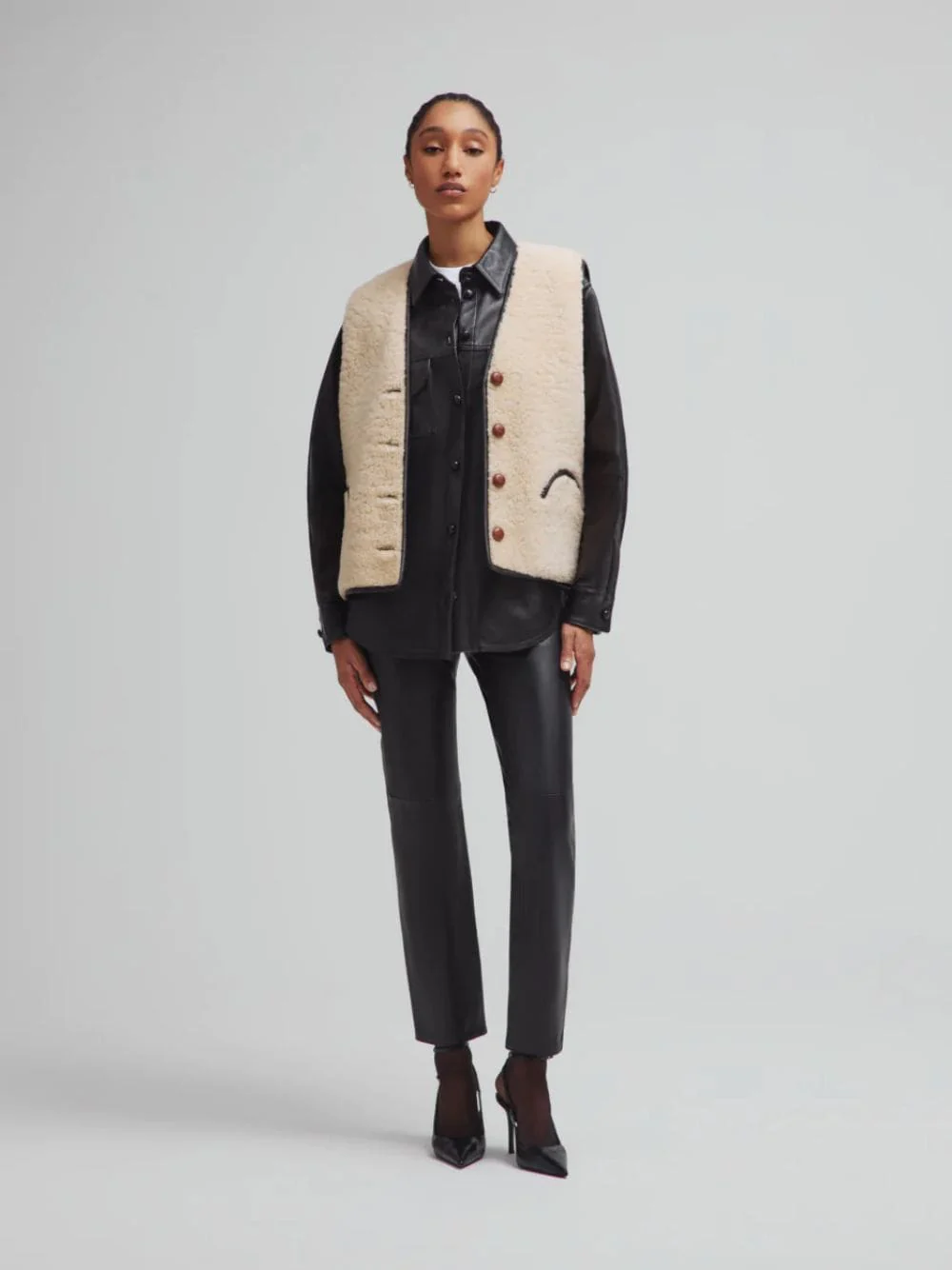 Tatoosh Camel Gliss Reversible Shearling Gilet - Image 4