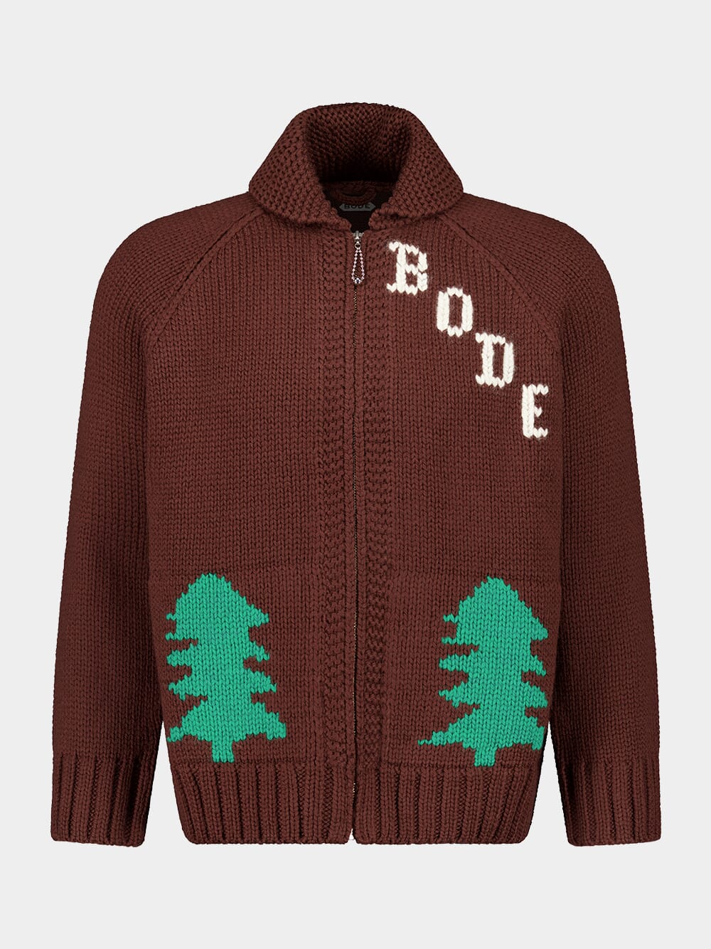 Brown Fir Shawl Collar Hand-Knit Cardigan - Image 2