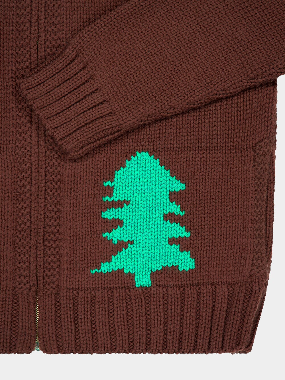 Brown Fir Shawl Collar Hand-Knit Cardigan - Image 6
