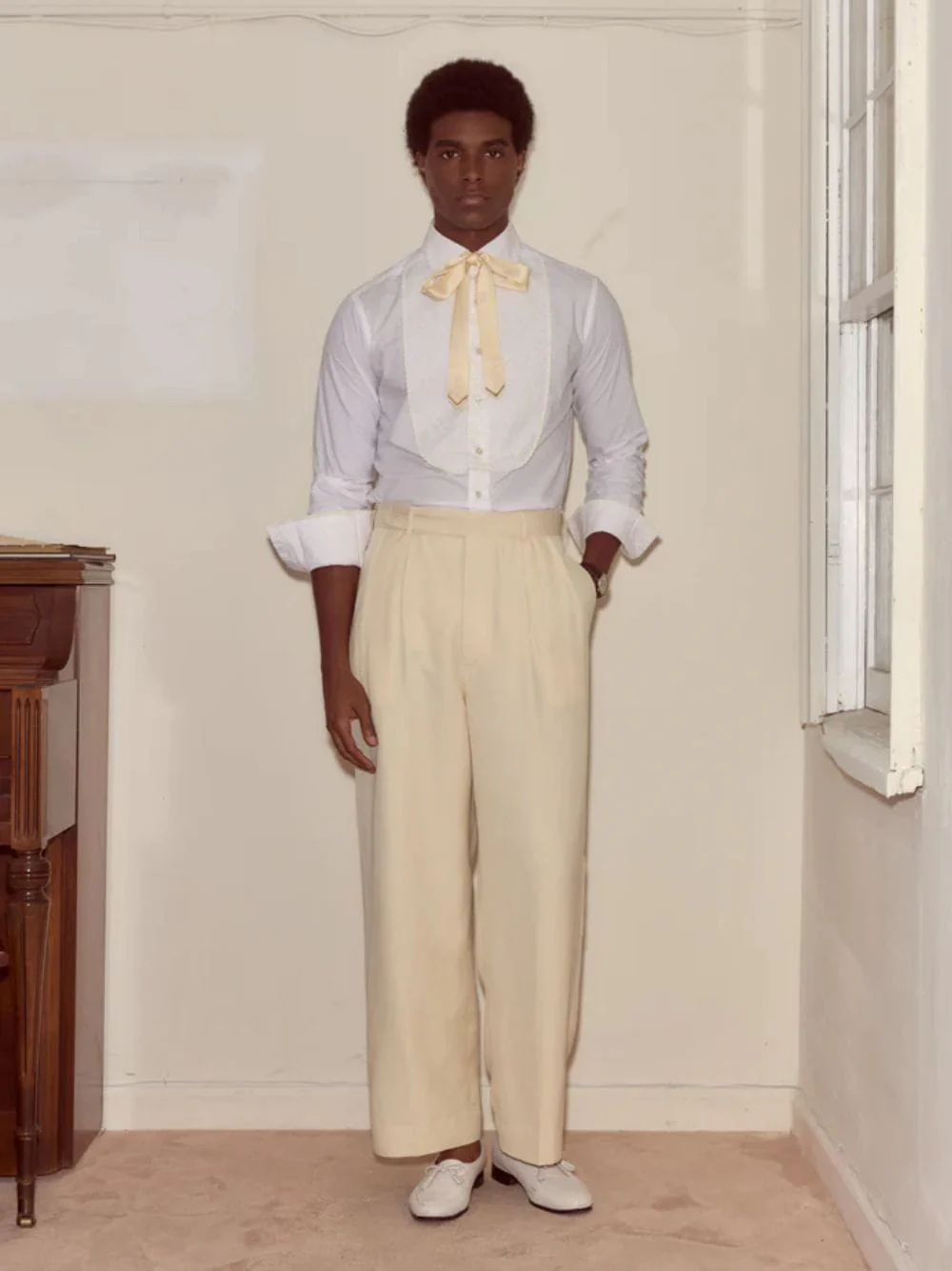 Cream Slub Weave Trousers - Image 2